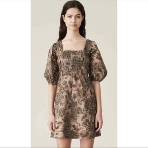 NWT Ganni Smocked Floral Poplin Mini Dress